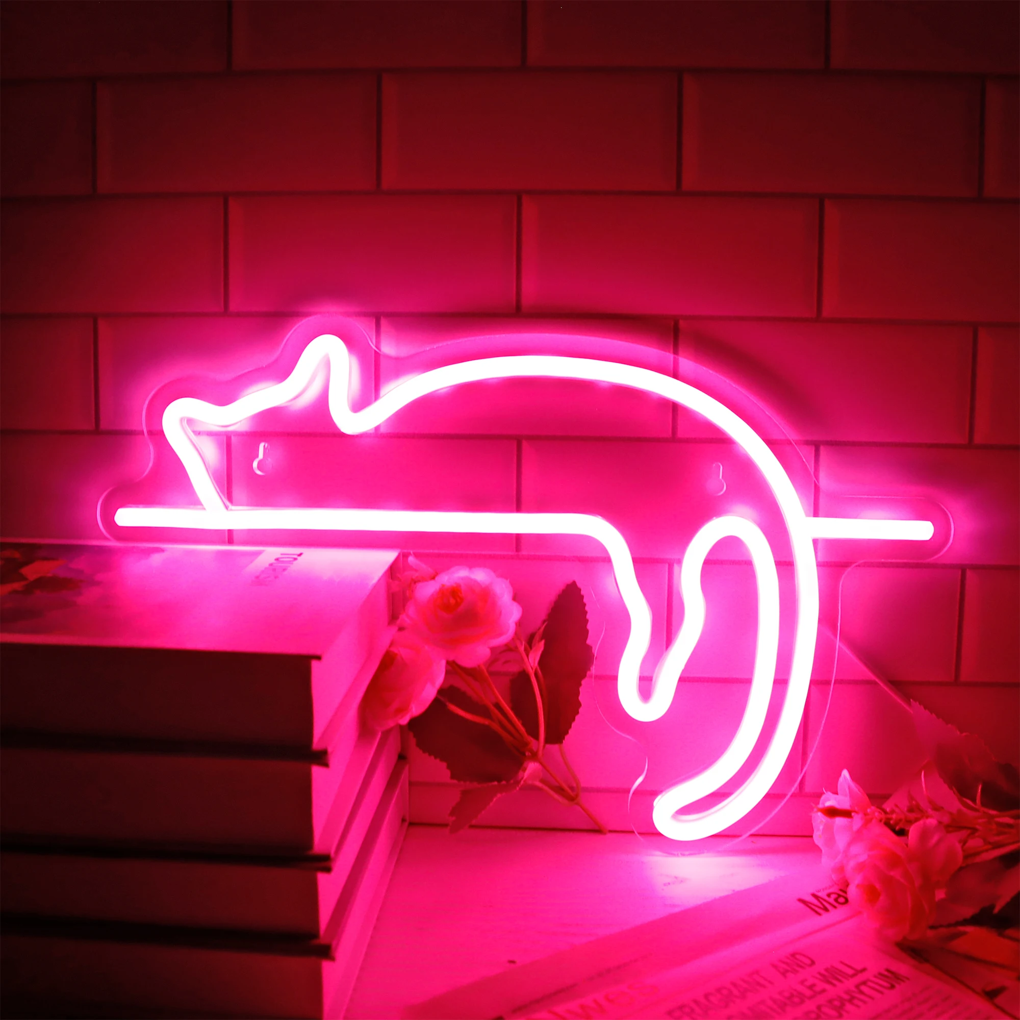 Cat LED Neon Light Sign Kawaii Children's Bedroom Wall Decoration Neon Lamps Creative Birthday Gift Room Wall Decor