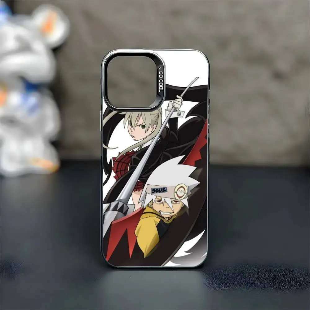 أنيمي S-الروح الآكل جراب هاتف آيفون 17,16,15,14,13,12,11 برو ماكس Blcak الملونة الفضة مطلي غطاء داخلي #6