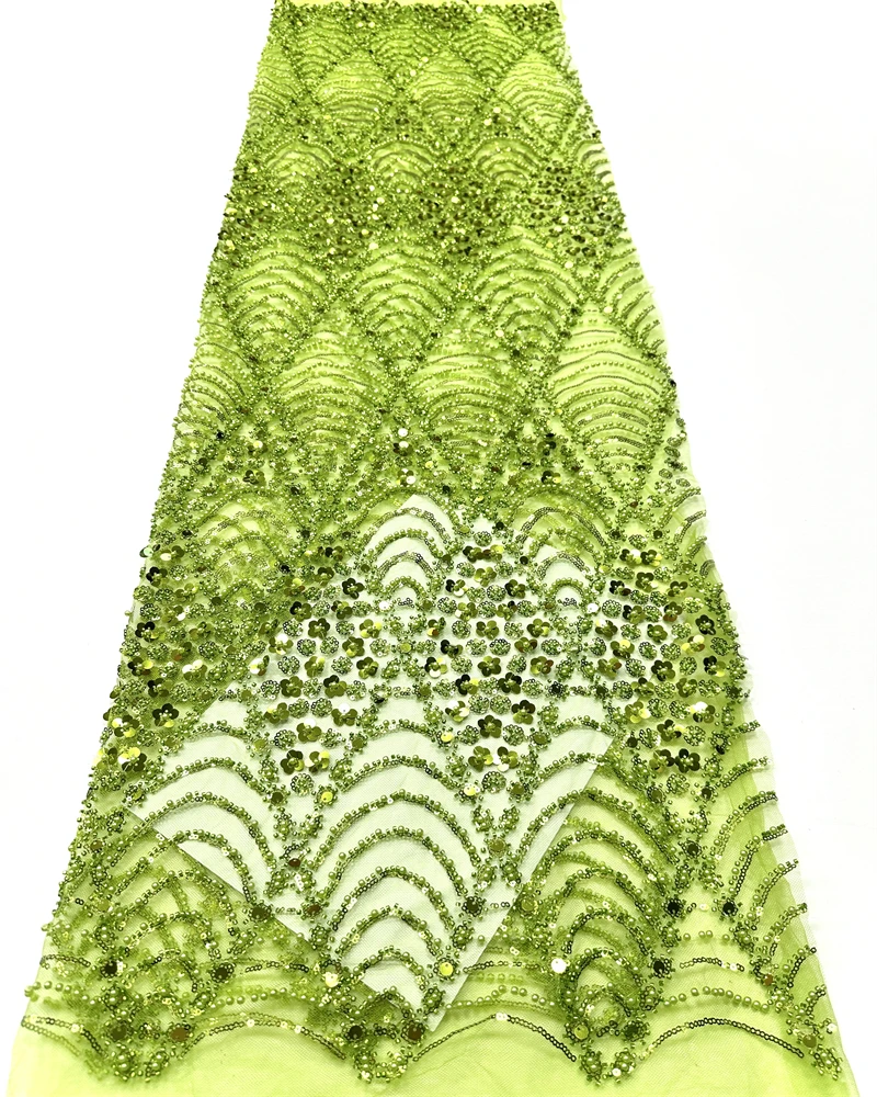 Hoge kwaliteit Afrikaanse handgemaakte kralen kant stof naaien pailletten borduurwerk Nigeriaanse kant stof vrouwen trouwjurk