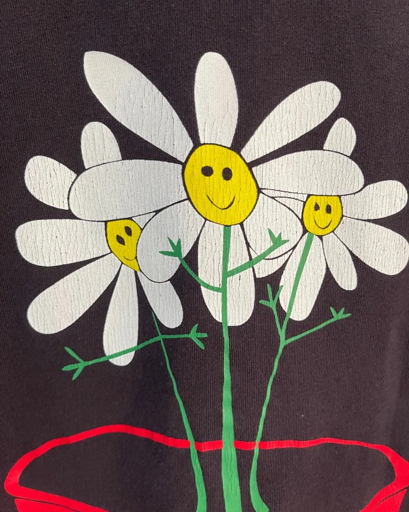 High Street Gray Fashion Washed Digital Print Floral Potted Plants Summer Men's Women's Casual Saint Retro T-shirt