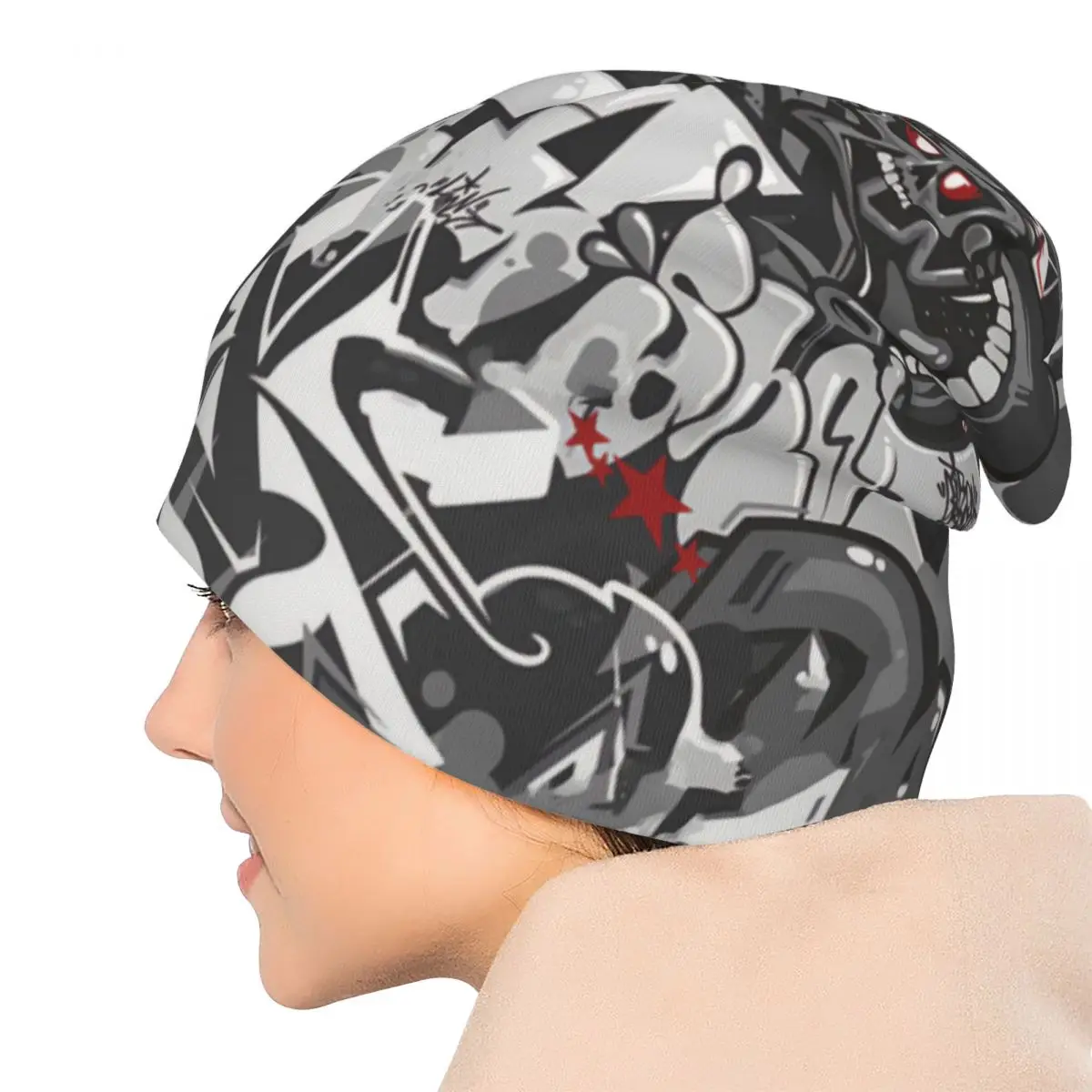 Cappelli con cofano Graffiti Art Pattern uomo donna Skullies sottili berretti cappello Street Art illustrazione autunno primavera Cap Street Caps