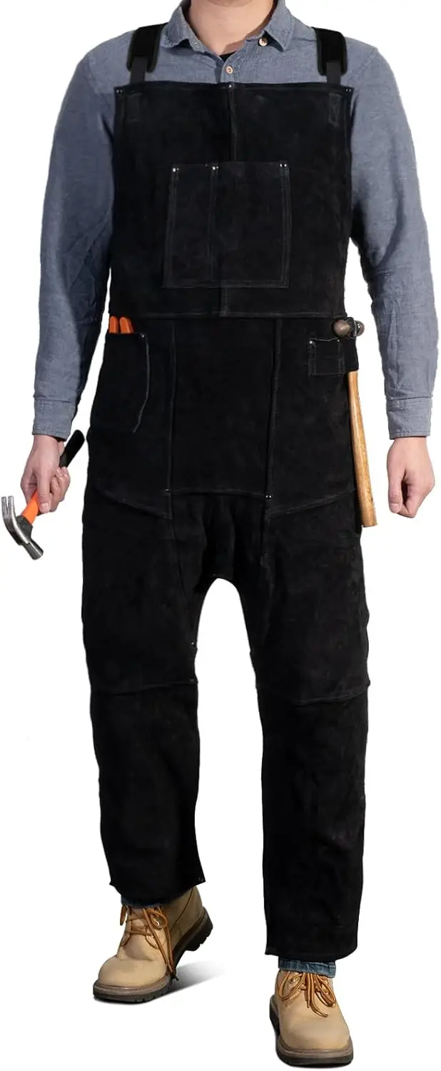 

Прочный сварочный фартук из воловьей кожи с раздельными штанинами для мужчин и женщин, защита при работе с металлом