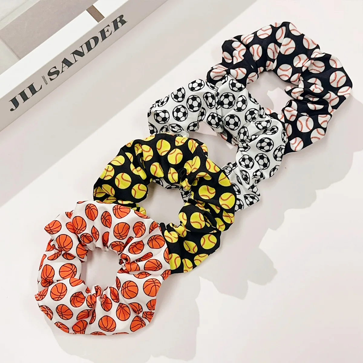 Sports Style Large Intestine Hairbands Football Basketball and Baseball Printed Fabric Hair Ropes Ties Elastic Rubber Bands New