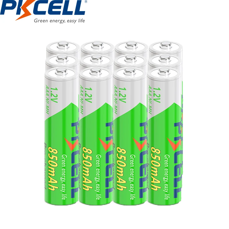 12 szt. PKCELL AAA 850 mAh bateria 1.2v wstępne baterie NI-MH akumulator AAA z 3 szt. uchwytem na baterie nimh AAA