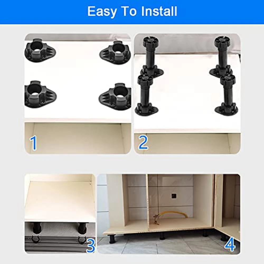 High-end 20Pcs Furniture Feet Adjustable Cupboard Foot Leg Unit Cabinet Legs with Kick Board Clips for Kitchen Bathroom Cabinet