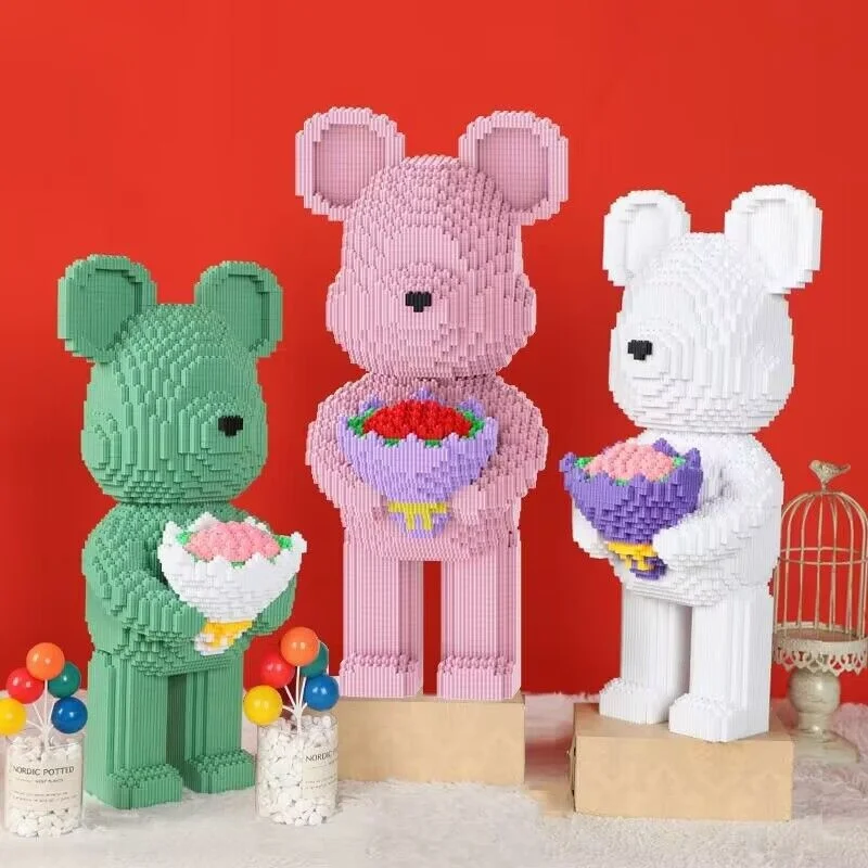 

48cm DIY Flower Violent Bear Huge Children's Building Block Toys With Small Particles Bricks 3D Model Children's Adult Gifts