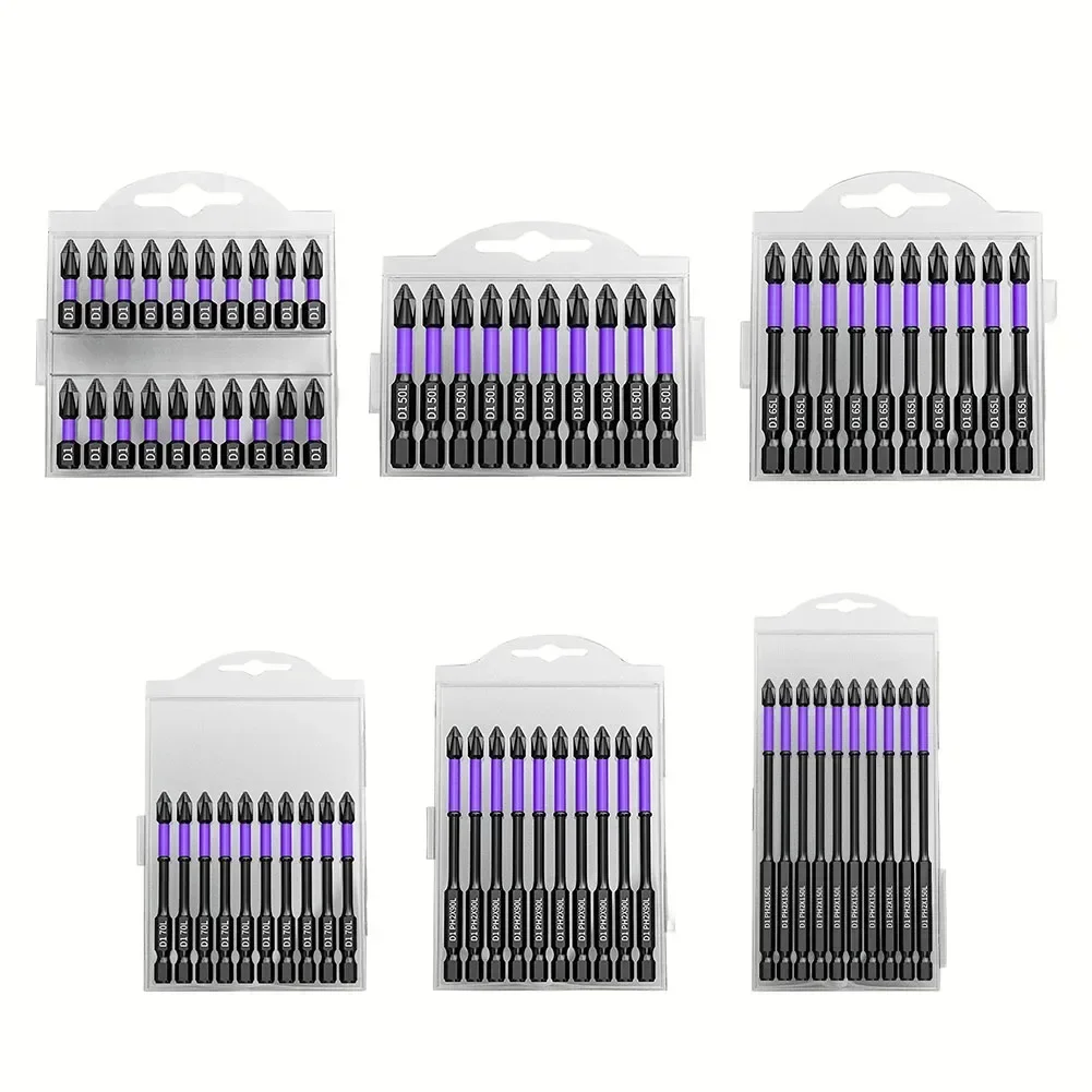 Conjunto de chave de fenda cruzada ph2, cabeça de lote magnético, broca de impacto, liga de aço, chave de fenda cruzada antiderrapante 25/50/65/70/90mm, 10/20 peças