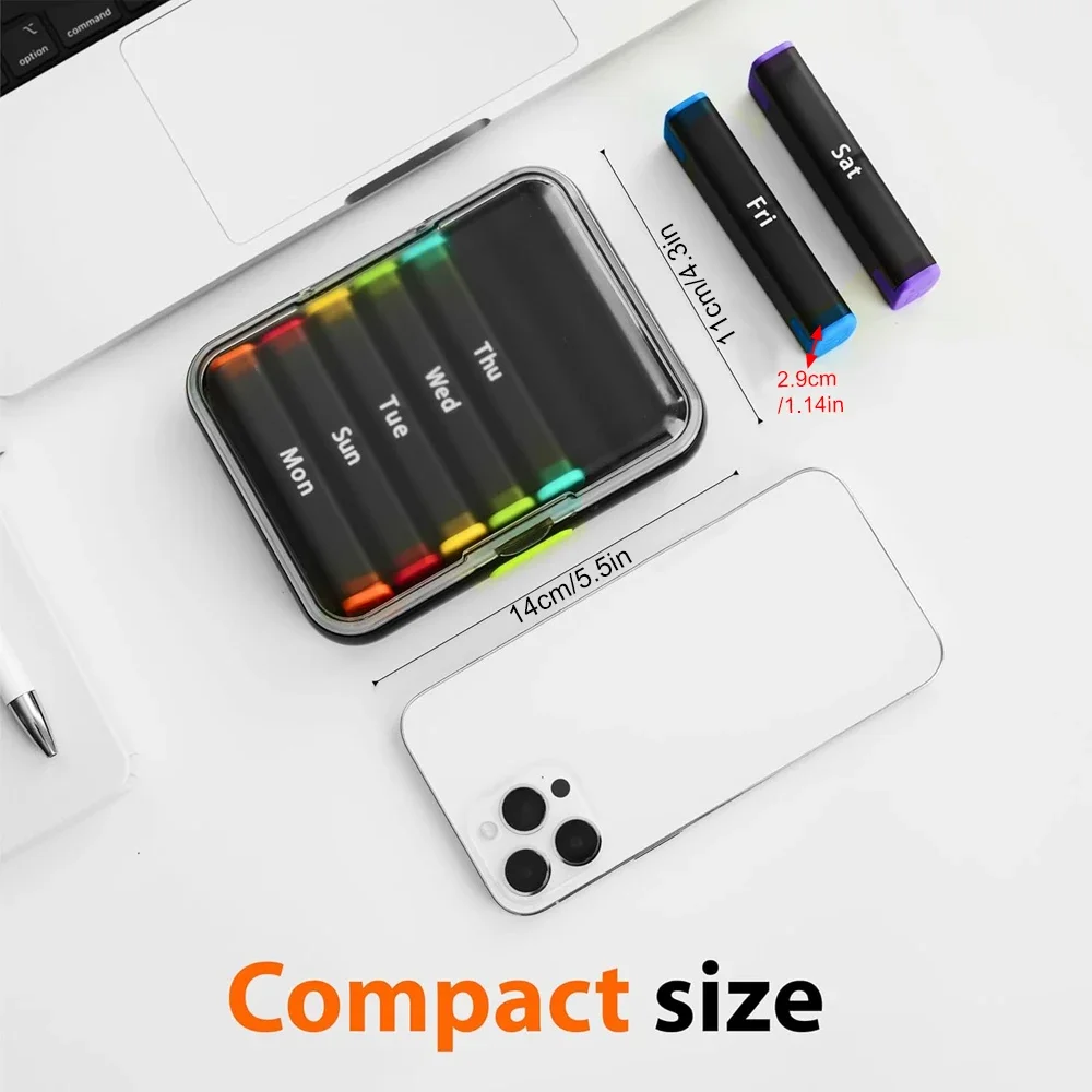 1PCS 7 Day Twice Daily Pill Organizer with Rotatable Handle, Portable AM PM Pill Box Container for Travel, Weekly Pill Holder