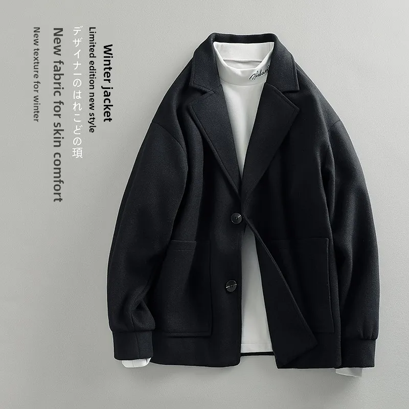 

Trendy Men's Woolen Coat Jaet Autumn Winter New Sle Casual Smart Suit Jaet Large Size Knitwear Top Faionable