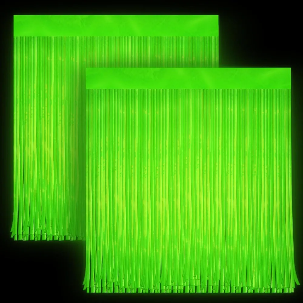 

2 Pack Glow in The Dark Curtains Party Supplies 6.6 x 3.3 Ft Glow Tinsel Foil Fringe Curtains Photo Booth Prop Backdrop Streamer