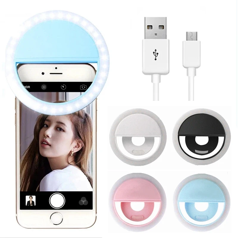 USB Charge LED Selfie Ring Light Phone Lens LED Selfie Lamp Ring For iPhone Samsung Xiaomi Huawei Cell Smartphone Selfie Light