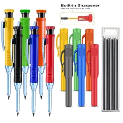 3pcs/set Solid Mechanical Carpenter Pencils With Pencil Cap, 2.8mm Long Nose Deep Hole Woodworking Pencil Markers with Sharpener