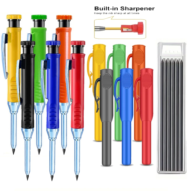 3 sztuk/zestaw stałe mechaniczne ołówki stolarskie z nakładką na ołówek, 2.8mm długi nosek głęboki otwór ołówek do obróbki drewna markery z temperówką