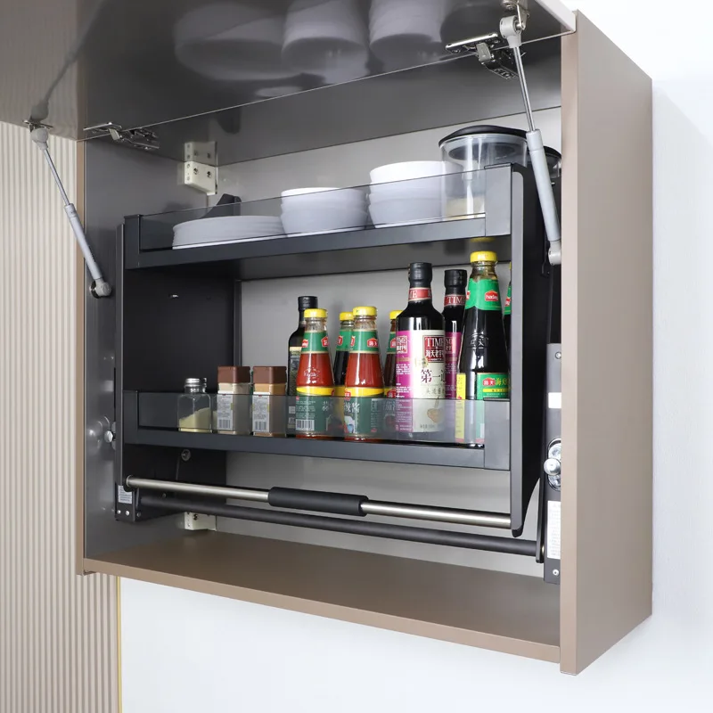 

Kitchen basket hanging cabinet lifting storage cabinet pull-down seasoning rack kitchen utensils storage cabinet all aluminum