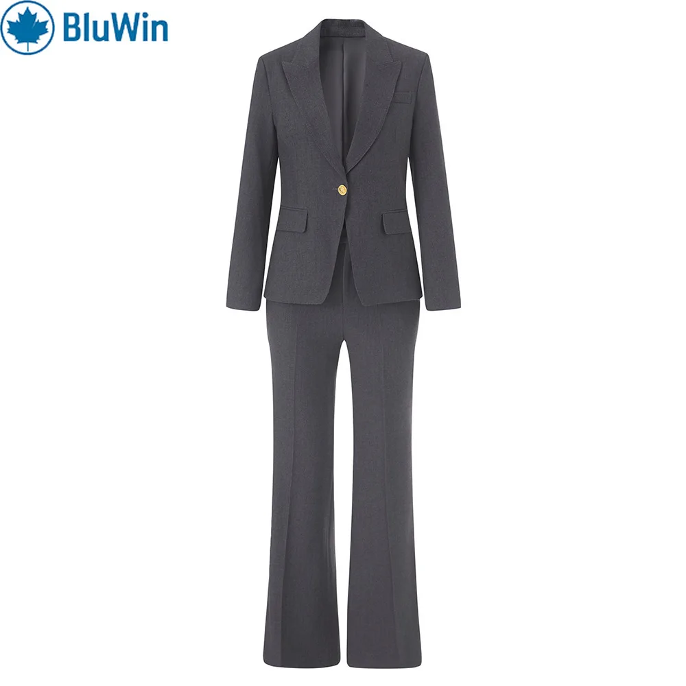 BluWin Set completo blazer grigio da donna Pantaloni a due pezzi Nuovo uniforme da lavoro formale da ufficio slim fit con un bottone