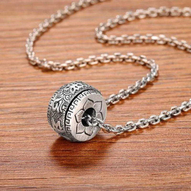 925 Silver Necklace Men Six Character True Word Pendant Exquisite Faceted Lotus flower Necklace rotatable clavicle chain Jewelry