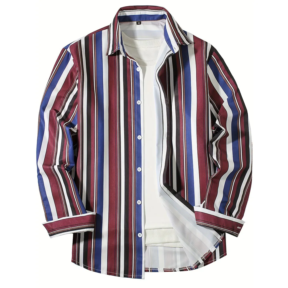 New Men's Long Sleeve Blue White Striped Shirt Fashion Standard-fit Button Down Shirts Blouse Men Hip-hop Streetwear Camisas