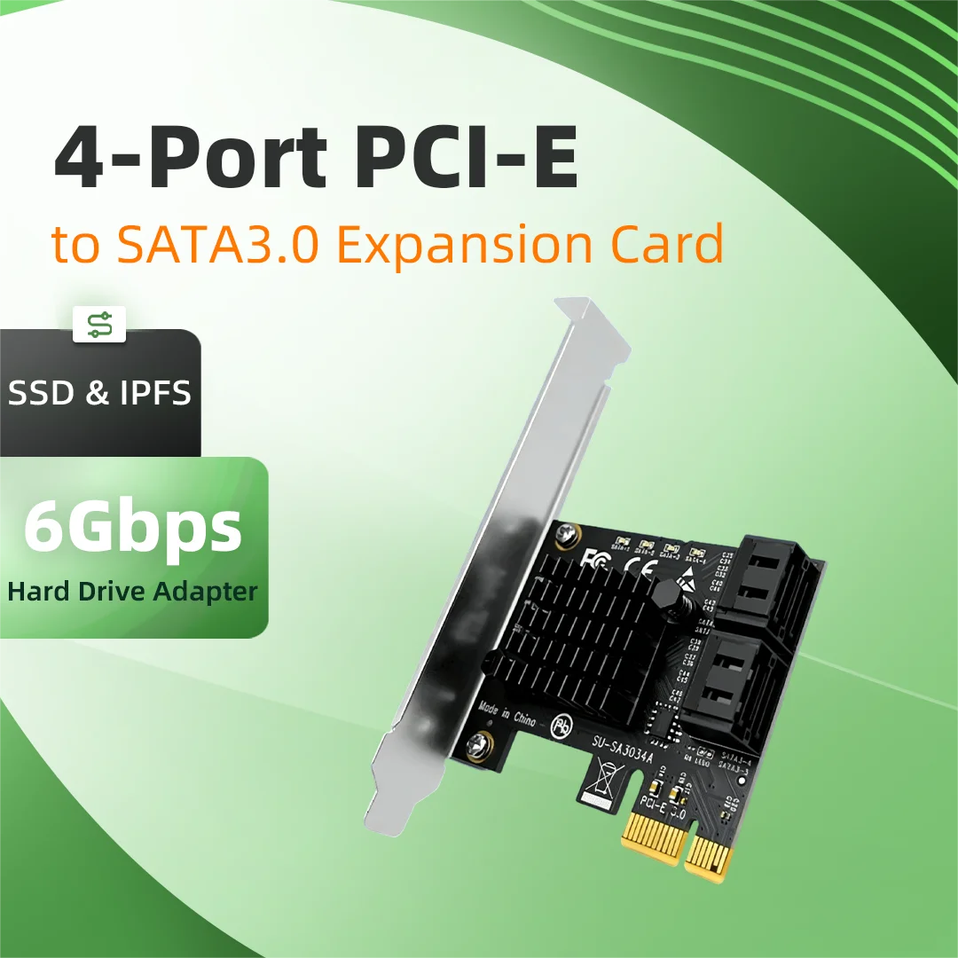 4 Port PCIE SATA3.0 Expansion Card 6Gbps PCI-E to SATA Adapter Internal SSD HDD Hard Drive Expansion Card For IPFS