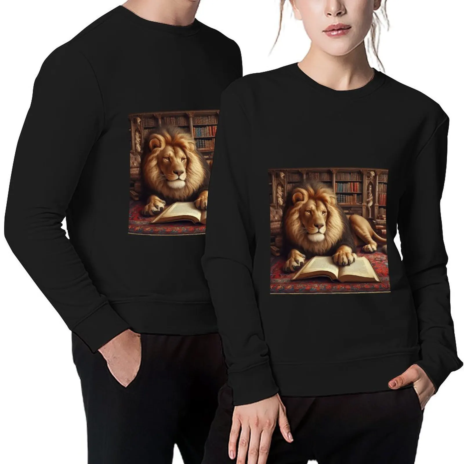 

A Lion Reading in a Library #1 Pullover tracksuit men men's sweat-shirt set winter clothes korean style clothes sweatshirts