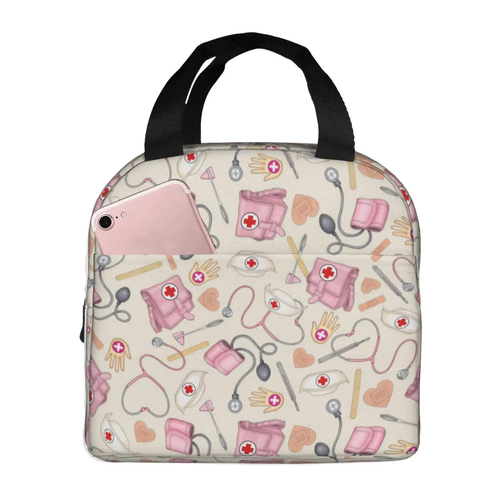 Nurse Medical Supplies Pattern Lunch Tote Bag Reusable Insulated Cooler Bag Lunch Bag for Hospital Worker Work  Picnic