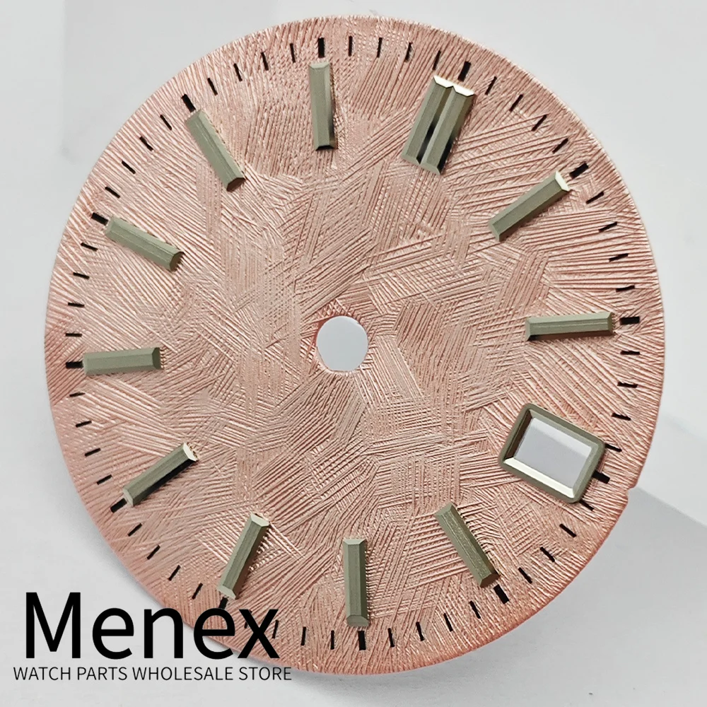 Menex 28.6mm Watch Dial with Meteorite Texture Sterile Multi-Color Date Window Compatible with NH34 NH35 NH36 Automatic Watch Re