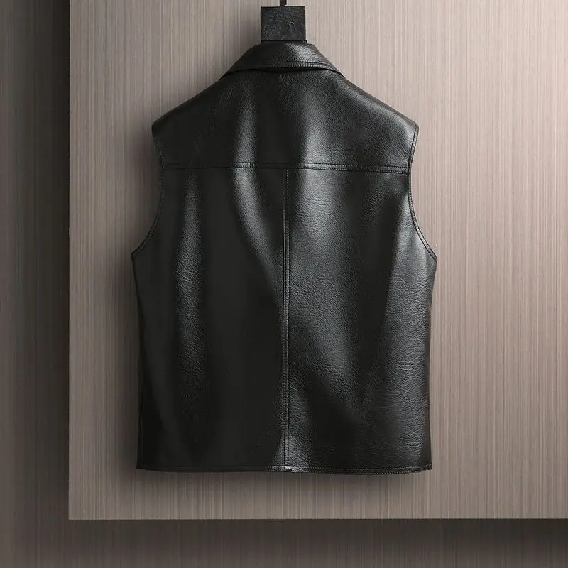 2026 Spring New Fashion Trend Motorcycle Leather Vest Jacket Women's Suit Collar Sleeveless Coat Lady Short Zipper Jackets
