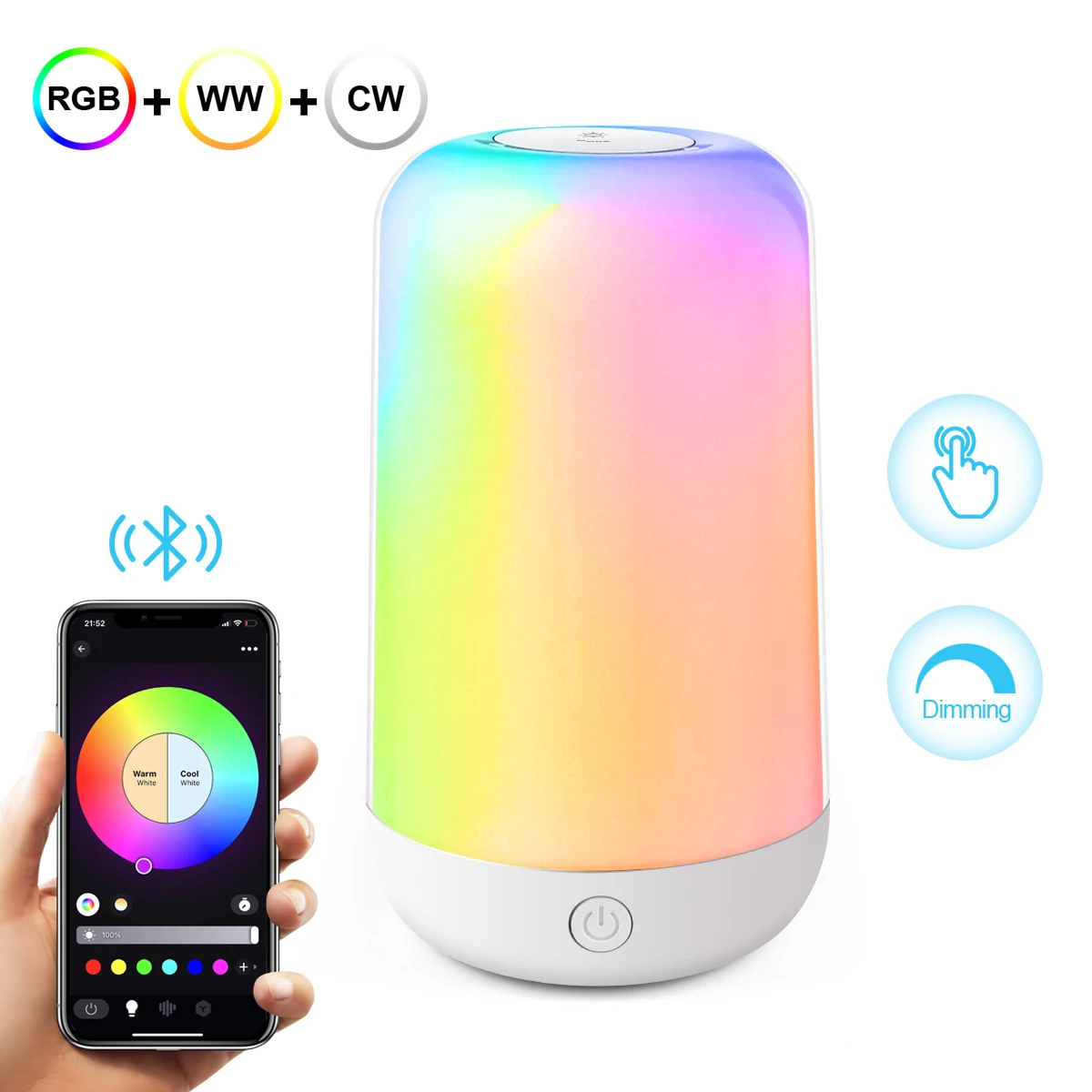 

Настольная лампа Bluetooth с управлением через приложение, RGB+CCT, регулируемая яркость, USB-зарядка, синхронизация с музыкой для чтения, кемпинга, ночник