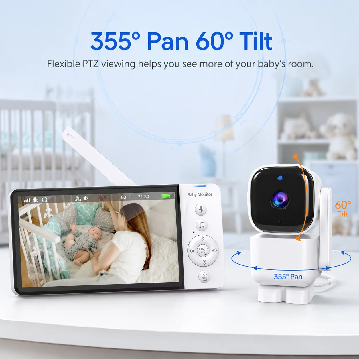 Smart Baby Security 5 Inch Video Baby Monitor with PTZ Camera Two Way Audio Full Color Night Vision Motion Detection VOX Mode