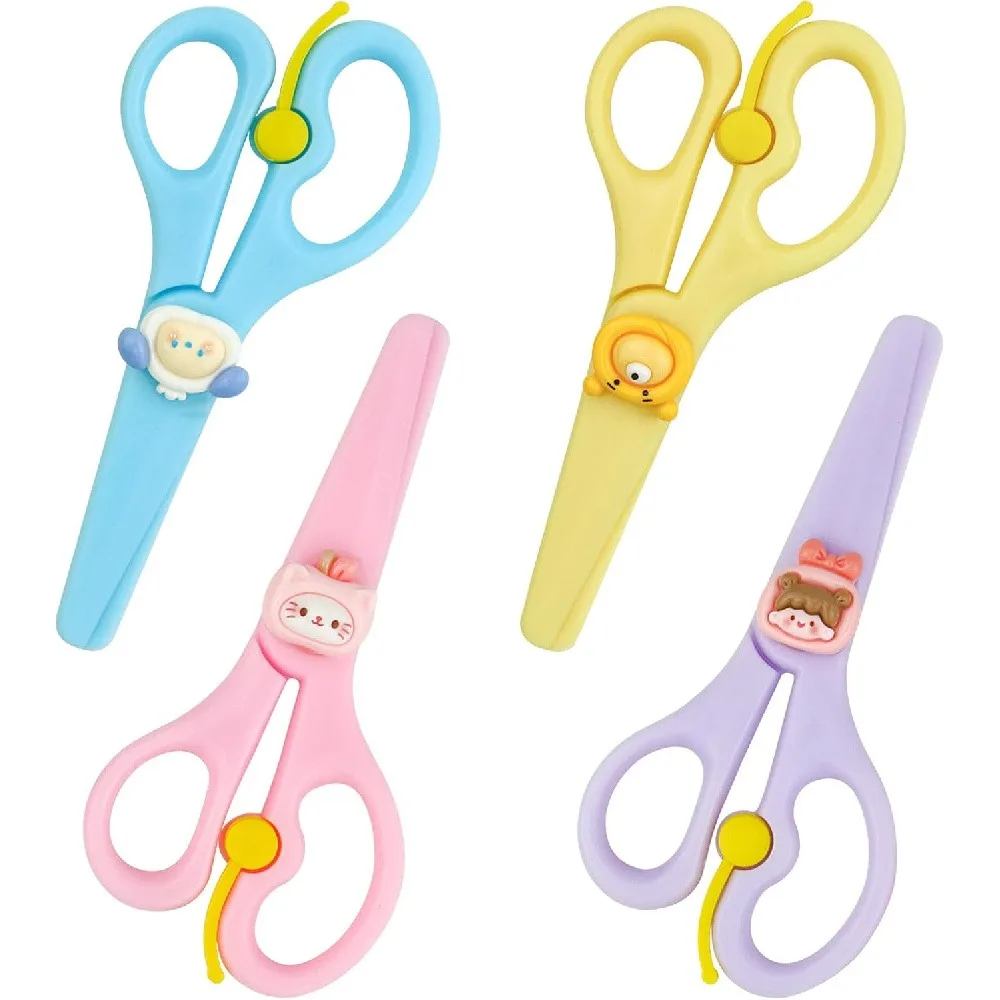2 Pack Cartoon Safety Scissors for Kids, Cute 3D Character Pattern Craft Scissors with Spring Design, Rounded Blade for Safe Cutting, DIY Paper Craft Tool