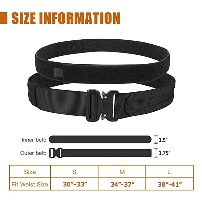 Tactical Quick Release MOLLE Belt For Hunting Shooting Outdoor Rigger Duty 2 IN 1 Outer Inner Nylon Belt