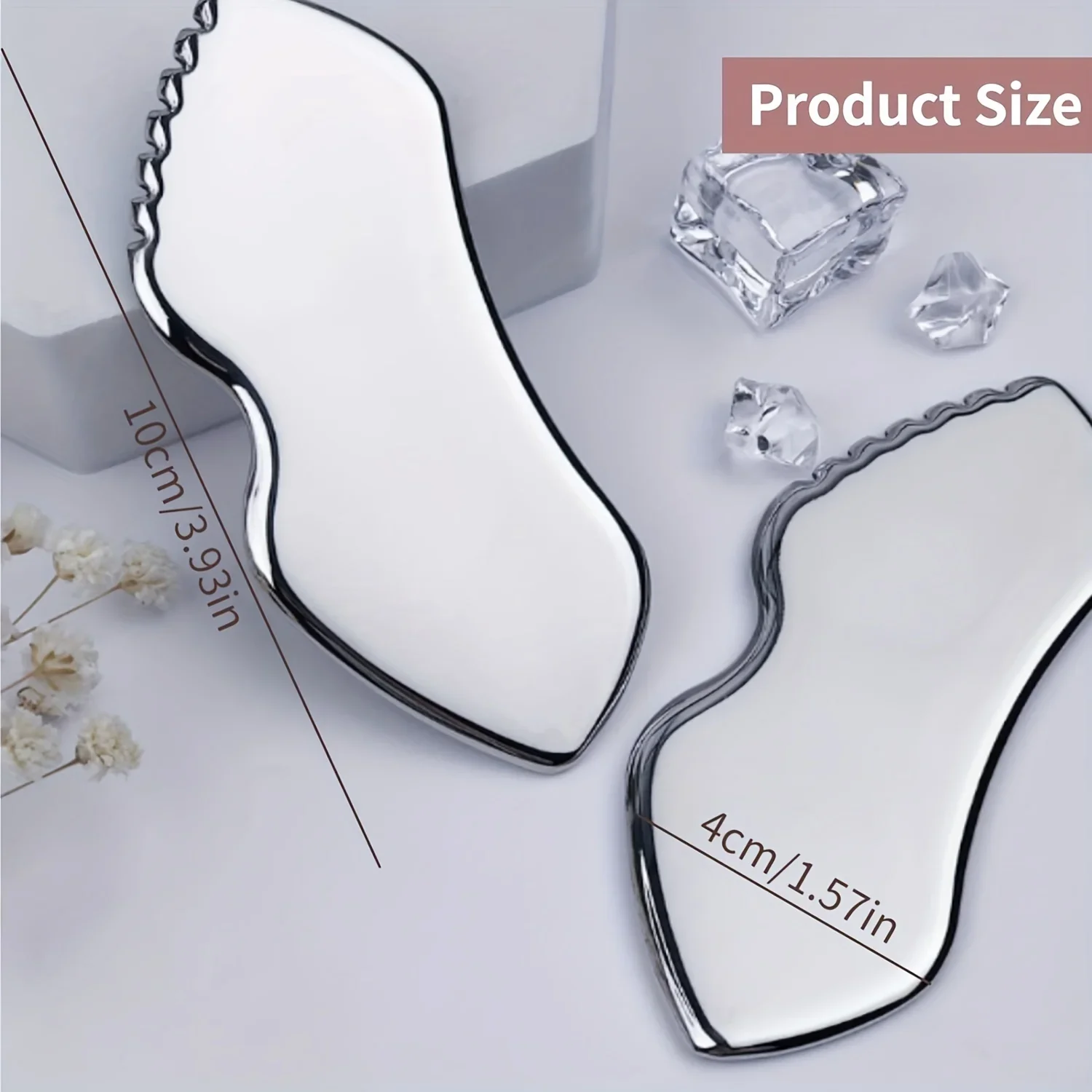 Brand new stainless steel body and face scraping tool three-piece set with cloth bag, face ice pack, lip scraping board view 4