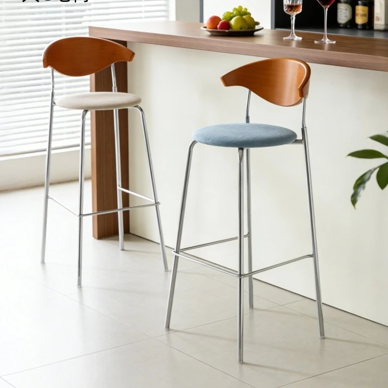 Nordic Bar Chair Wooden Minimalist High Counter With Backrest Bar Chair Modern Design Metal Chaise Velours Kitchen Furniture