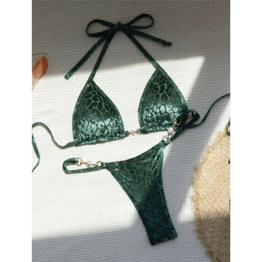 S - XL Leopard Pearl Mini Micro Thong Bikini Damen Badeanzug Frauen Bademode Zweiteiliges Bikini-Set Badeanzug Schwimmanzug V5207B – Detail 35