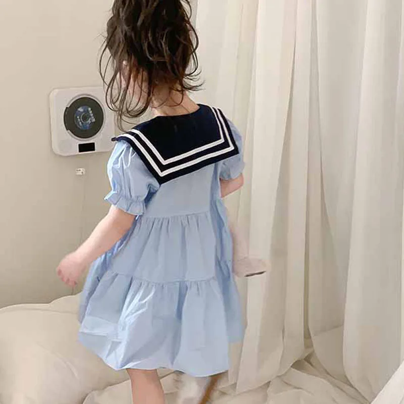 Girls' Dress Summer New Campus Style Navy Collar Princess Dress Short Sleeved School Uniform Dress for Primary School Students