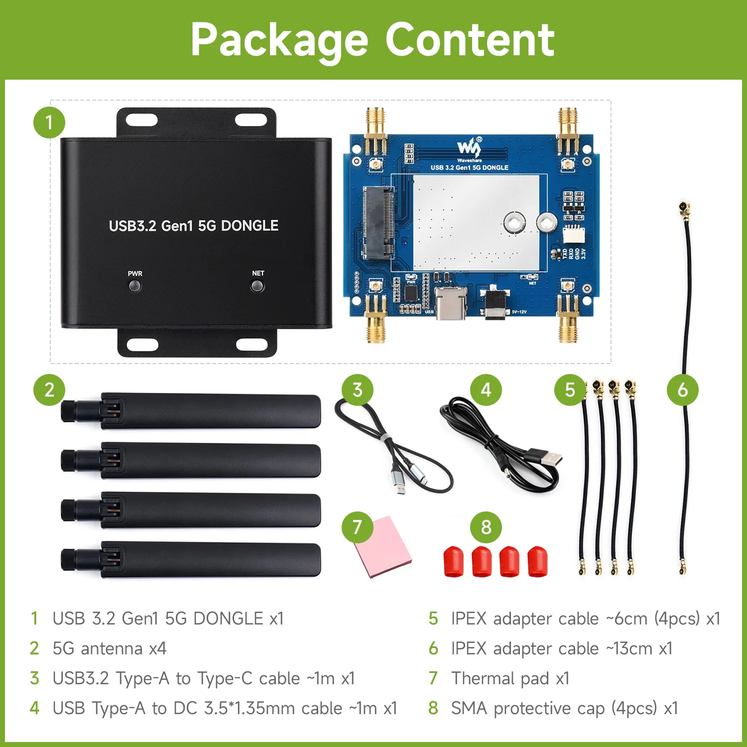 Waveshare 5G DONGLE Expansion Board, USB 3.2 Port, Aluminum Alloy Case, Supports SIMCom / Quectel / Fibocom mainstream 5G M.2