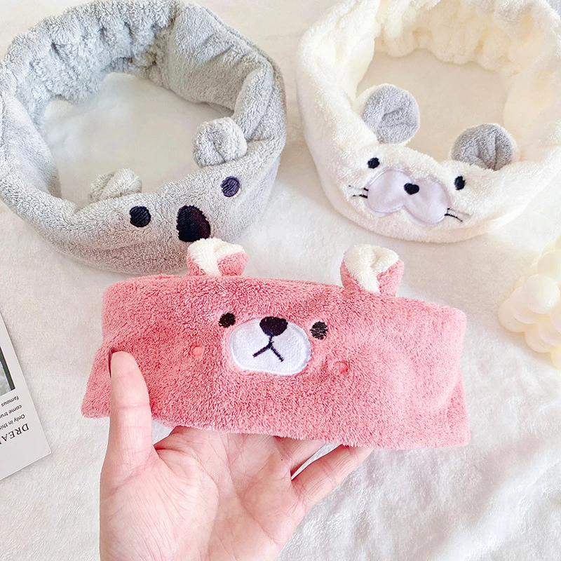 Makeup Spa Headband Animal Headband for Washing Face Coral Fleece Cosmetic Headband Plush Animal Ears Shower Hairband for Women