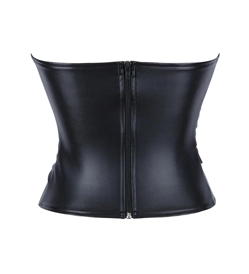 Immagine 3: Sexy corsetto in pelle PU nera Crop Top Abbigliamento donna Estate Casual Top a tubo senza schienale Donna Club Party Canotta corta