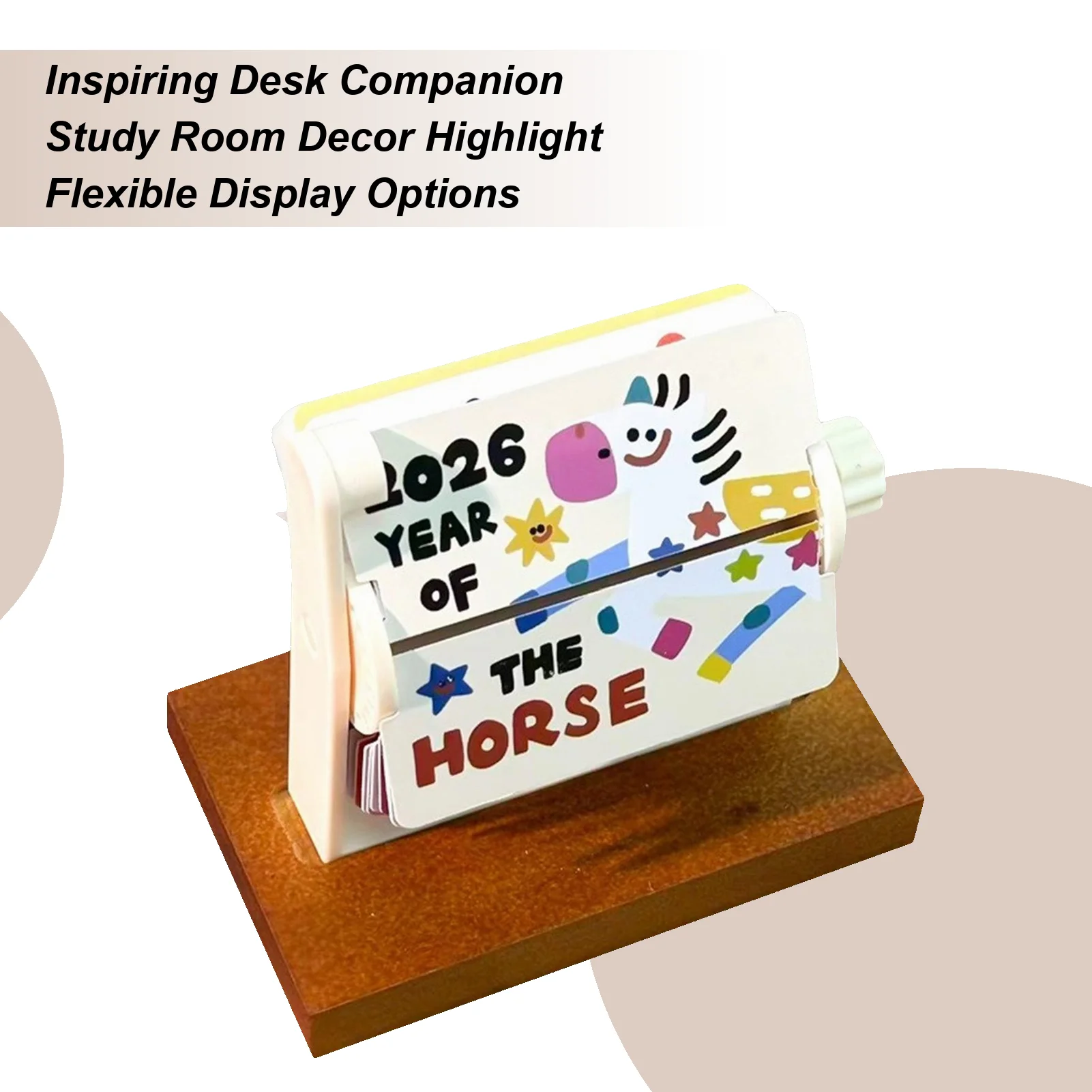 

Механический перекидной настольный календарь на 2026 год, деревянное основание, вращающийся календарь страниц, год лошади, декор стола для офиса