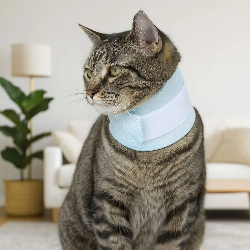 Mesh Cat Recovery Collar Soft Breathable Pet Anti-lick Collar Adjustable Comfortable Pet Wound Recovery Collar Bath Cleaning
