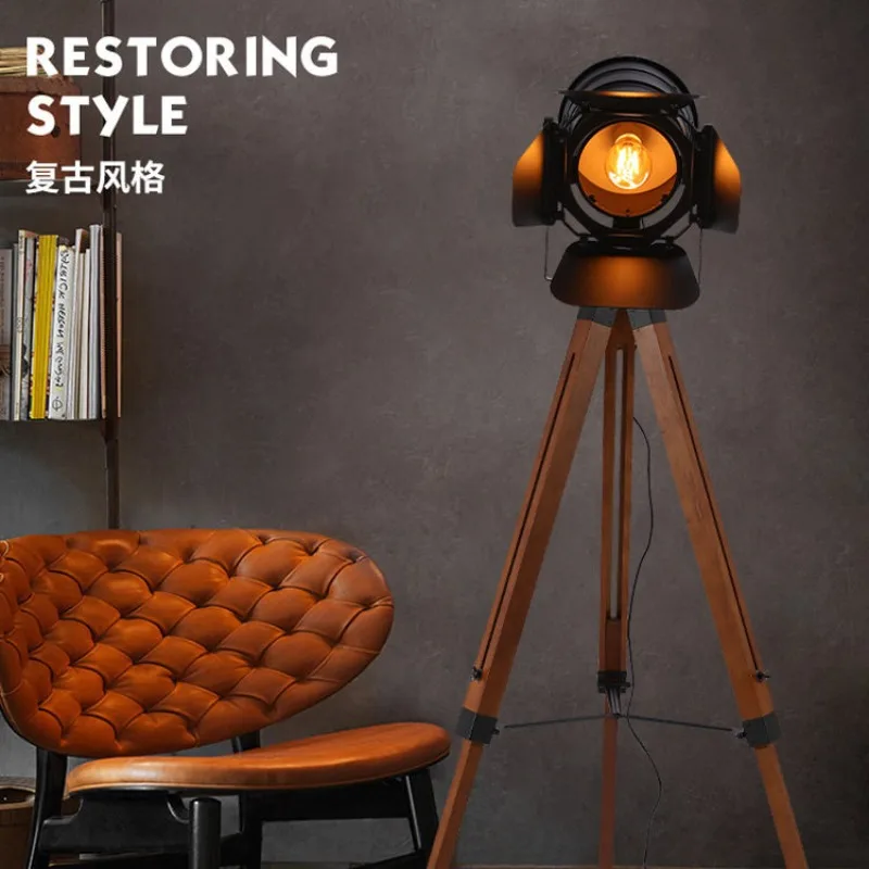 Retro Industrial Wind Solid Wood Led Remote Control Creative Lamps, Living Room Advanced Floor Lamp