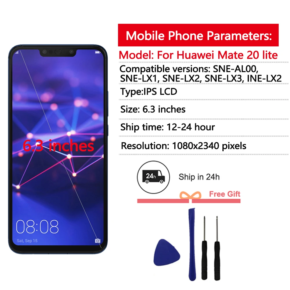 6.3\'\' Display For Huawei Mate 20 Lite LCD Display Touch Screen Digitizer Replacment For Huawei Mate 20 lite SNE-LX1 LX2 LX3