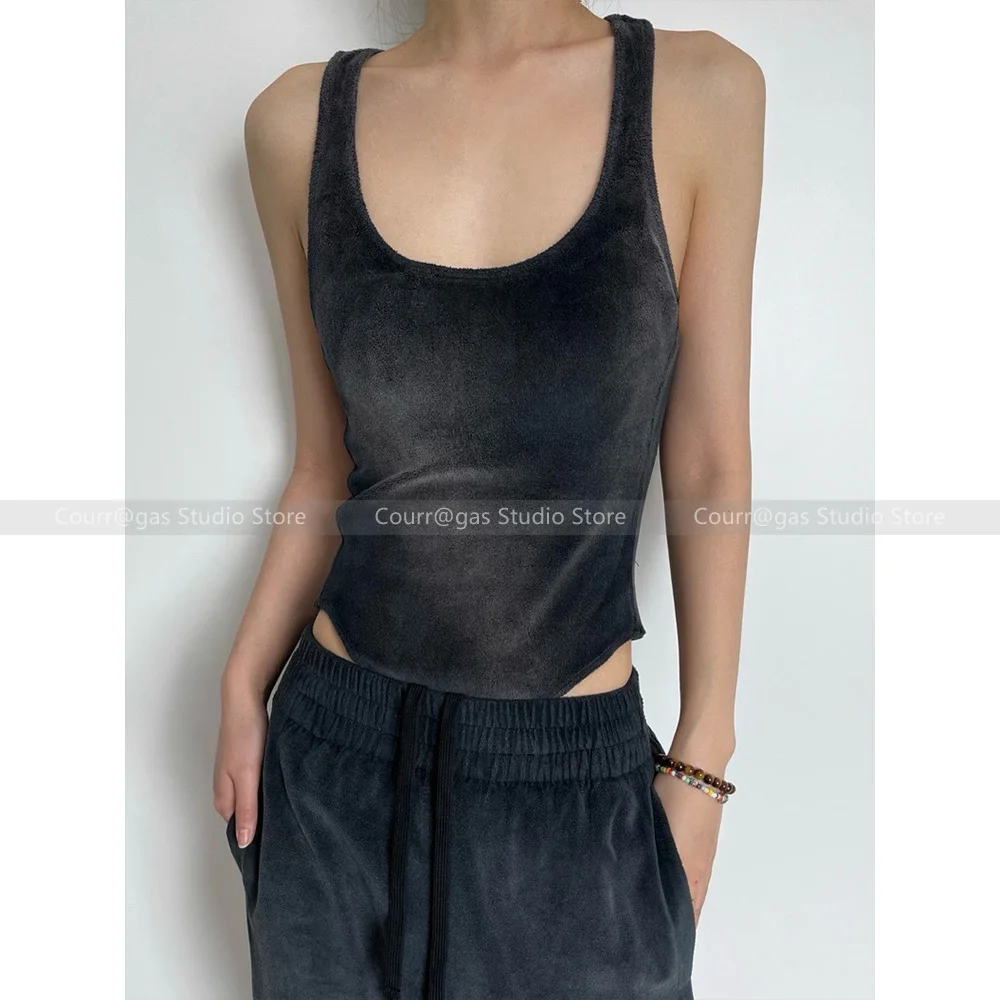 American vintage niche do old washed Slim halter jumpsuit vest skinny tops female