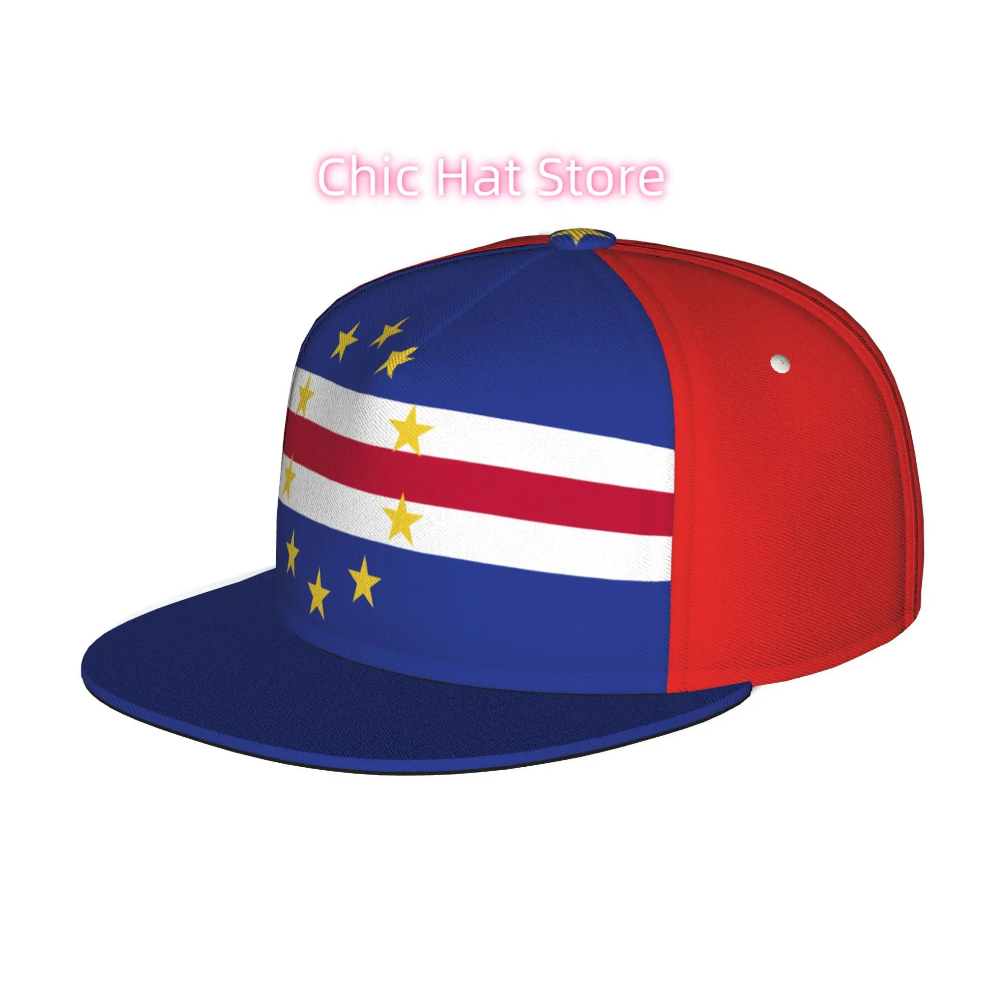 Men'S And Women'S Baseball Cap, Cabo Verde Cape Verdean Flag Design Adjustable Snap-On Brim, Flat-Top Design - Suitable for Casu