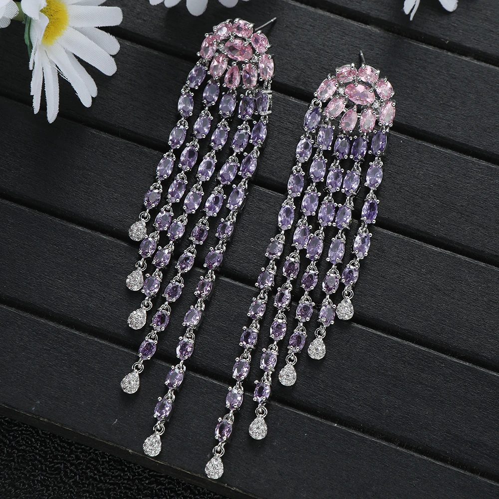 Luxury Long Waterdrop Tassels Earrings For Women Wedding Party Indian Dubai Bridal Jewelry Boucle D'oreille Femme Gift E1212