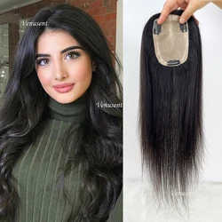 8x12cm 9x14cm Breathable Silk Base Human Hair Topper Hand Tied Soft Silk Top Toupee Human Hair Piece Cover with Clips for Women