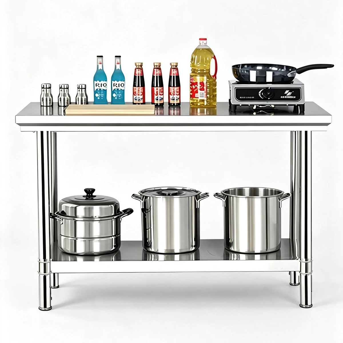 #Heavy Duty Stainless Steel Work Table Commercial Chef Prep Stand Workbench for Restaurant Hotel Kitchen Island with Shelf