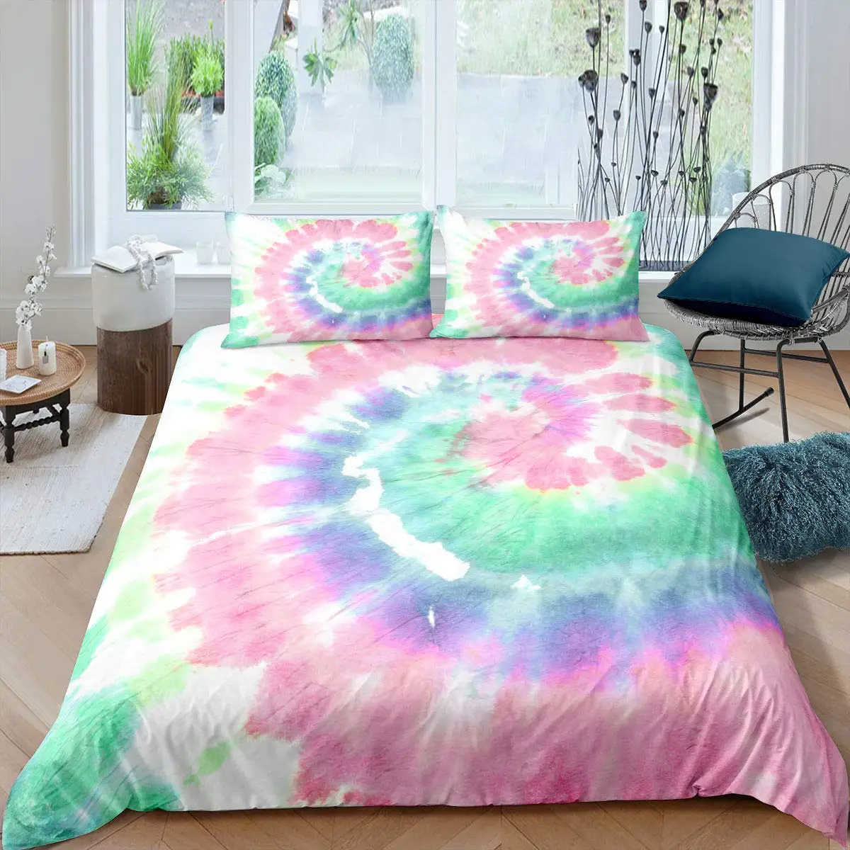 

Tie Dye Comforter Cover Boho Psychedelic Duvet Cover For Kids Boys Girls Teens Bohemian Gypsy Exotic Spiral Bedspread Cover