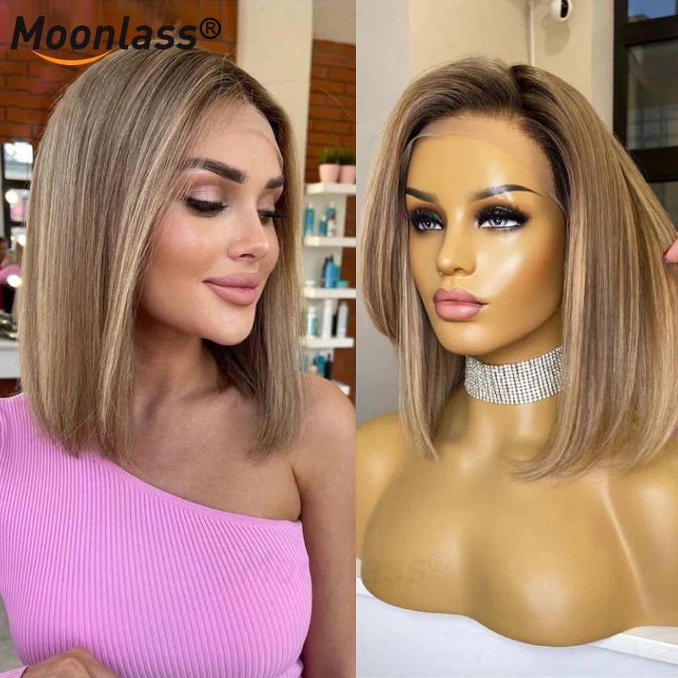 

Короткие парики из человеческих волос 13 х4 дюймов с блестящей золой, светлые волосы с преувеличенной плотностью 180, Короткие парики без повреждений для женщин