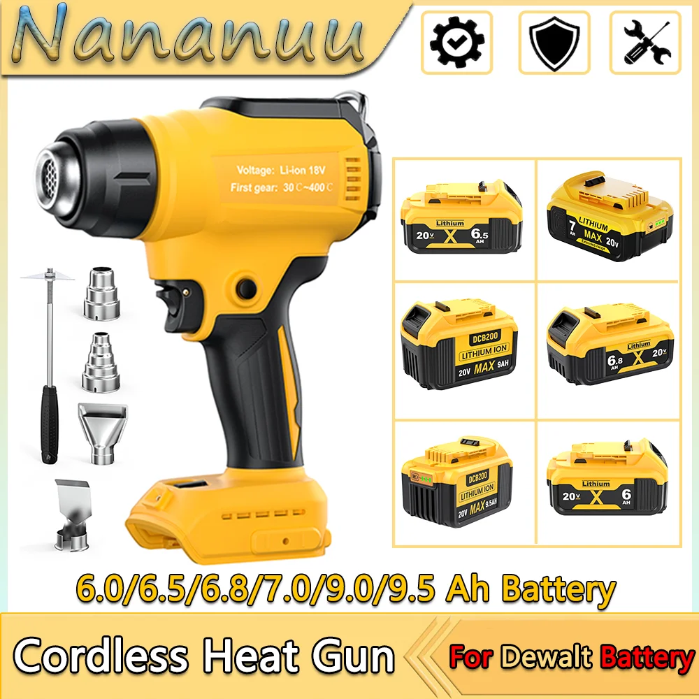 

Nananuu Cordless Heat Gun Adjustable Temperature Portable Battery Heat Shrink Gun with 4pcs Nozzles For Dewalt 20V Battery