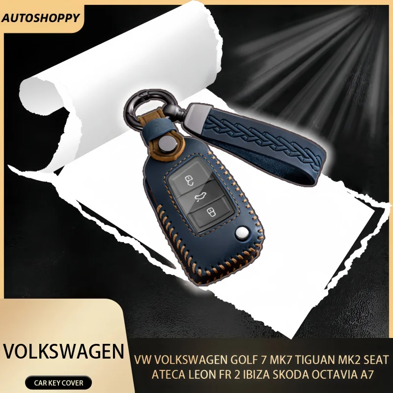 

For VW Polo Skoda Octavia A7 Kodiaq Seat Ateca Leon Golf 7 MK7 VII Tiguan Leather Car Key Cover Case Shell Fob Holder Protector